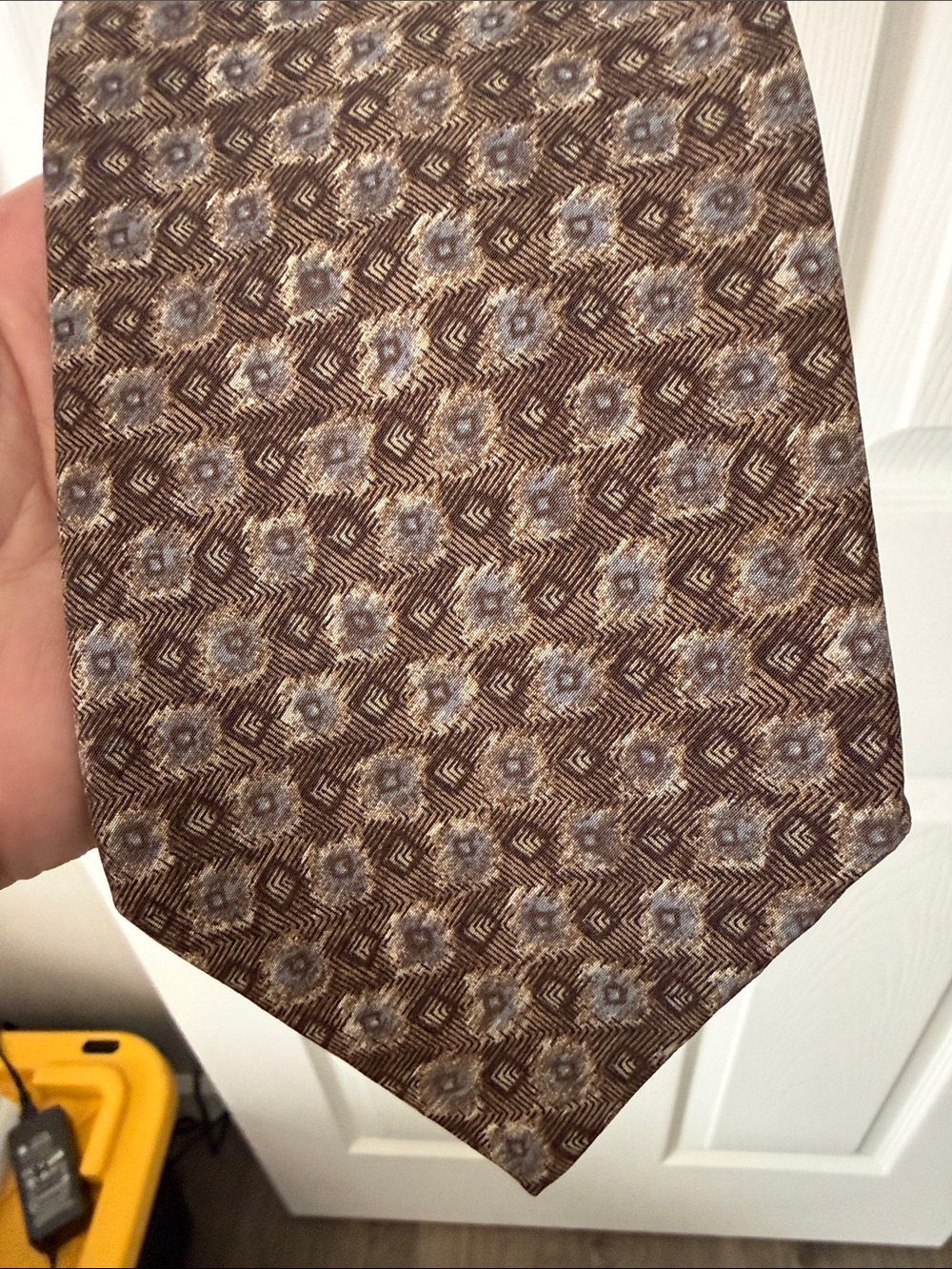 Van Heusen Brown and Gray Geometric Pattern Tie